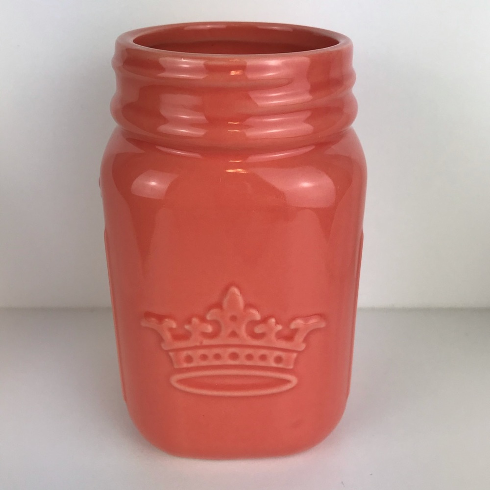 Buttercream Ceramic Jar 2015 Coral colored "Mason" mug 12oz NWT